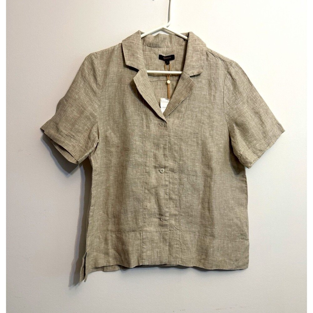 Quince 100% European Linen Button-Up Top Flax Short Sleeve NWT - Womens Small